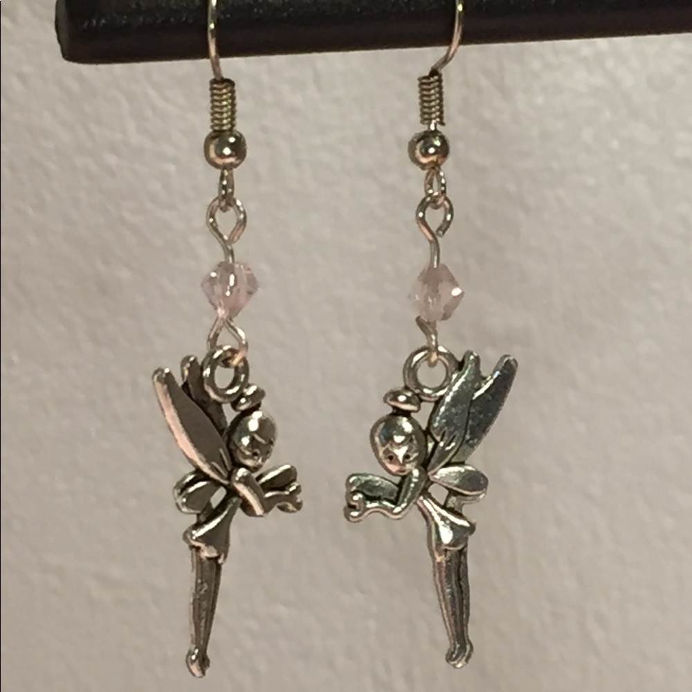 4/$25 ~ Silver Tinkerbell Fairy crystal earrings